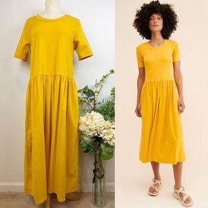 L.F. Markey * Hakone Midi Dress Yellow Cotton Stretch Short Sleeve Size US 10 Fr